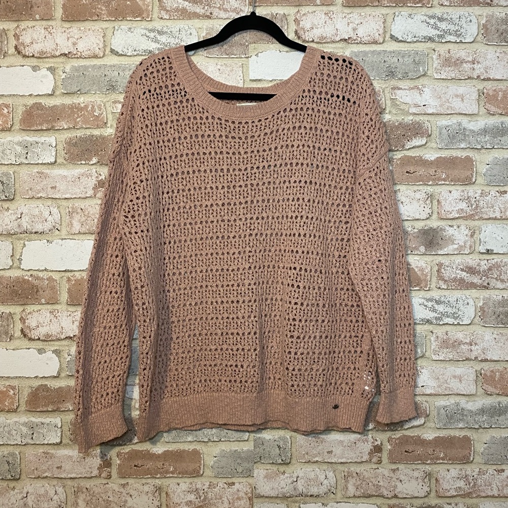 American Eagle Sweater Rose Pink Open-Knit Long Sleeve Size XL